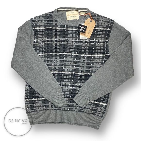 Weatherproof Other - WEATHERPROOF VINTAGE MENS Knit Plaid Crewneck Sweater Size Small Grey & Navy